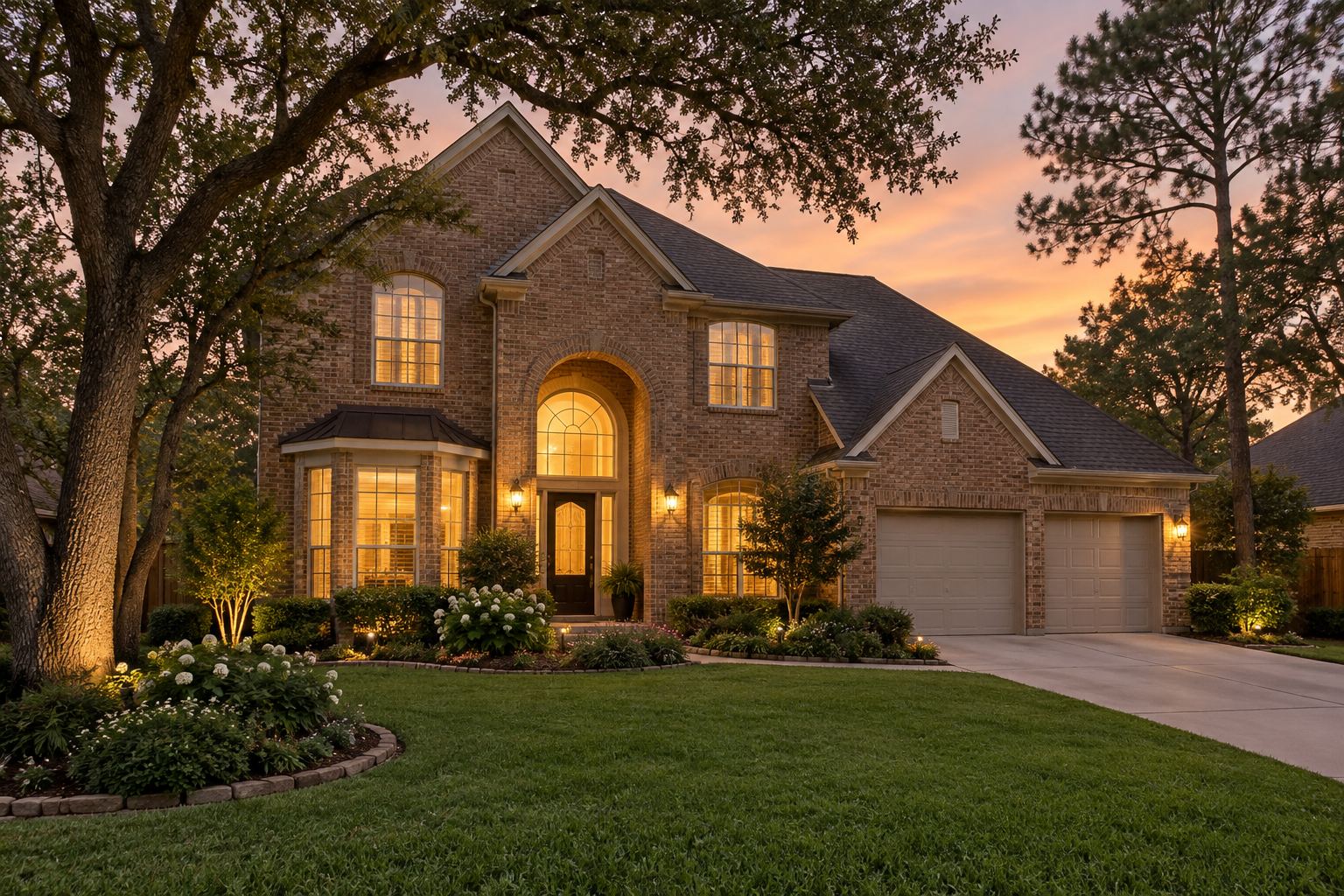 A Houston home at dusk, illustrative