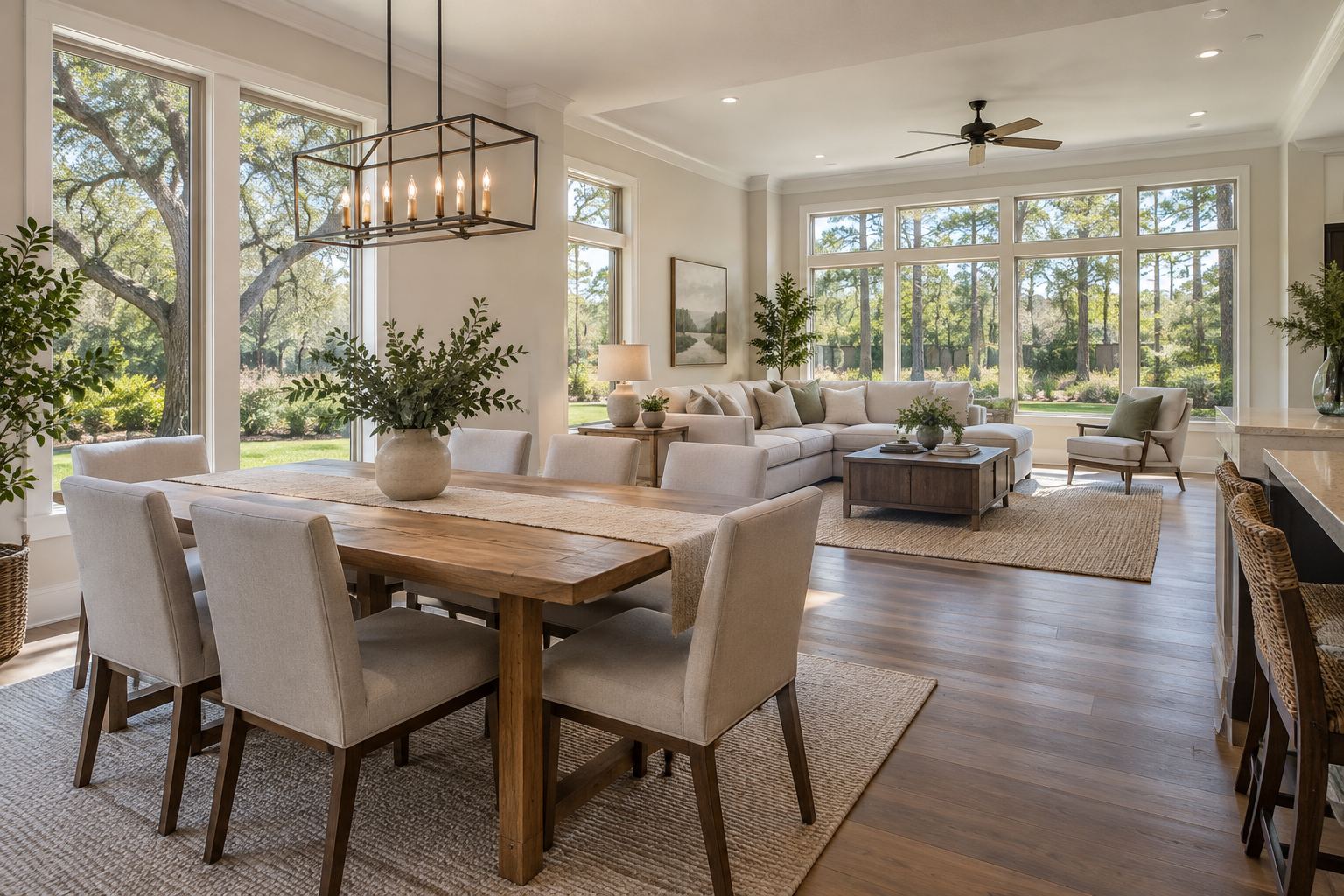 A bright Texas living room, illustrative